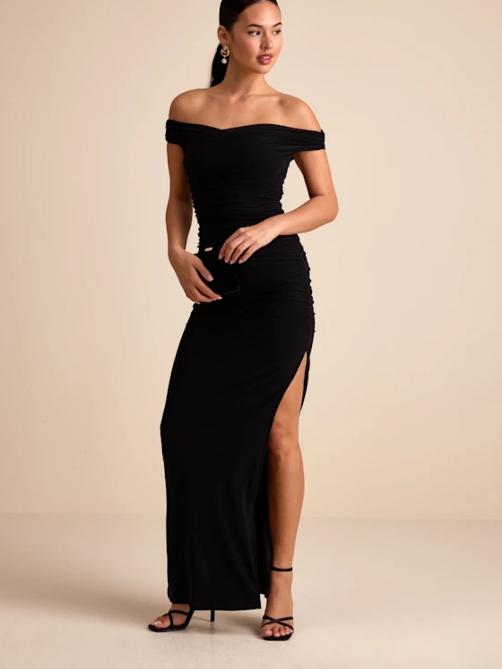 NWT Lulus Off-the-Shoulder Black Maxi Dress with Side Slit